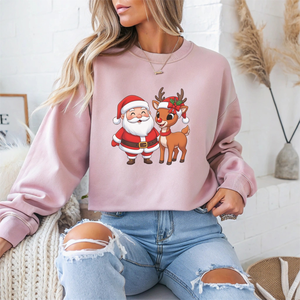 Santa and Reindeer Christmas Crewneck Sweatshirt