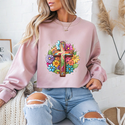 Colorful Christian Floral Faith Crewneck Sweatshirt