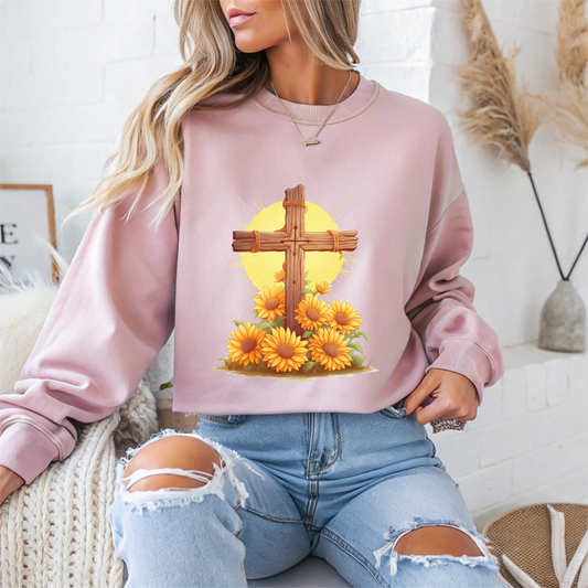 Christian Cross Sunflower Faith Crewneck Sweatshirt
