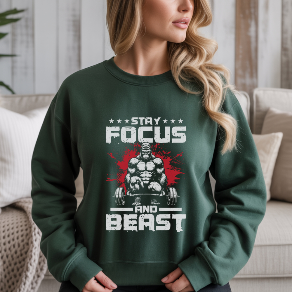 Stay Focused And Beast Gym Crewneck Sweatshirt
