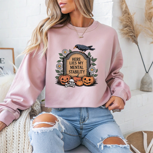 Here Lies My Mental Stability Halloween Crewneck Sweatshirt - Samberule