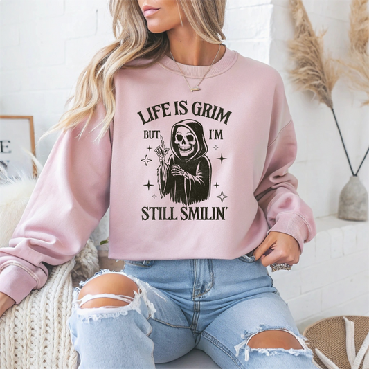 Life is Grim but i'm Still Smilin Halloween Crewneck Sweatshirt - Samberule