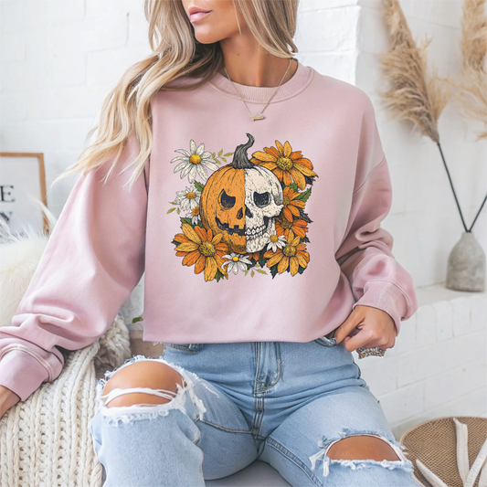Retro Floral Pumpkin Halloween Crewneck Sweatshirt - Samberule