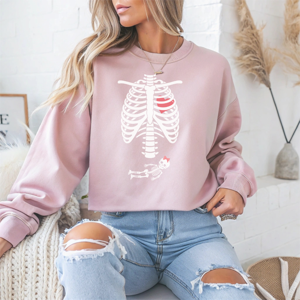 Pregnant Skeleton Halloween Crewneck Sweatshirt - Samberule