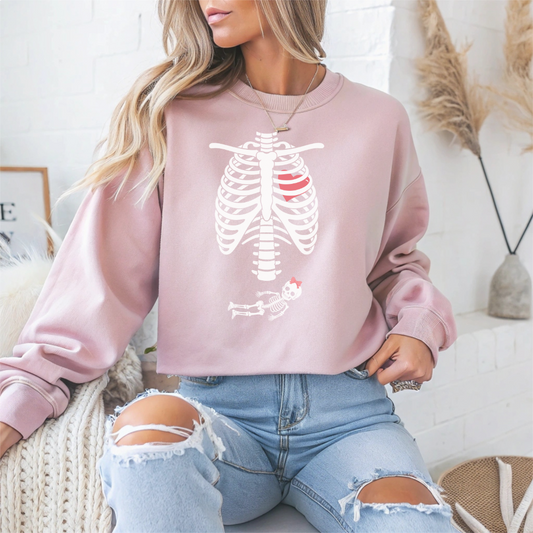 Pregnant Skeleton Halloween Crewneck Sweatshirt - Samberule