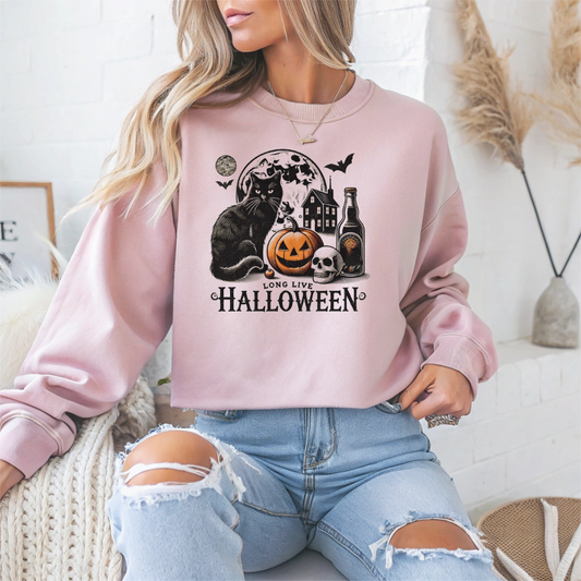 Long Live Black Cat Halloween Crewneck Sweatshirt - Samberule