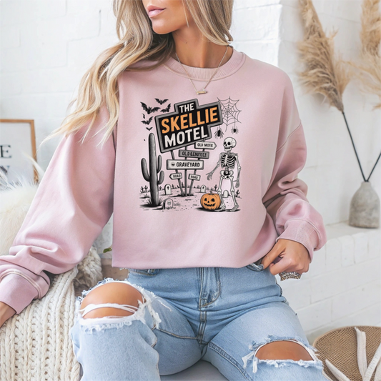 Skeleton Motel Halloween Crewneck Sweatshirt - Samberule