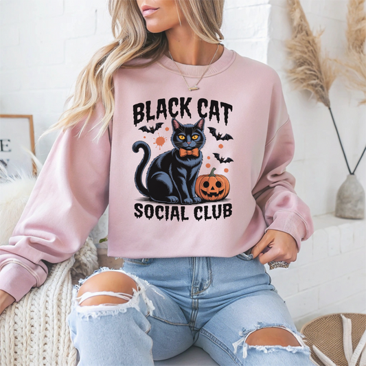Black Cat Social Club Halloween Crewneck Sweatshirt - Samberule
