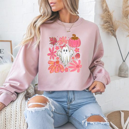 Ghost Floral Halloween Crewneck Sweatshirt - Samberule