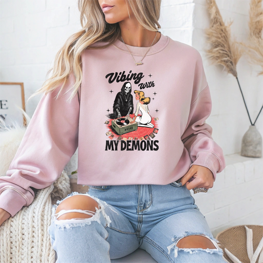 Vibing With My Demons Halloween Crewneck Sweatshirt - Samberule