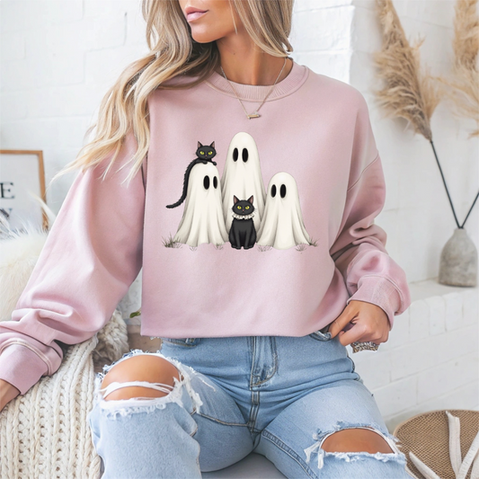 Ghostly Cats Halloween Crewneck Sweatshirt - Samberule