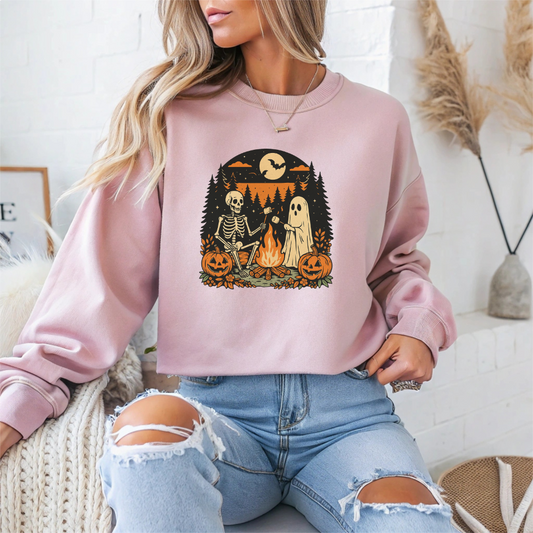 Skull Fall Bow Halloween Crewneck Sweatshirt - Samberule