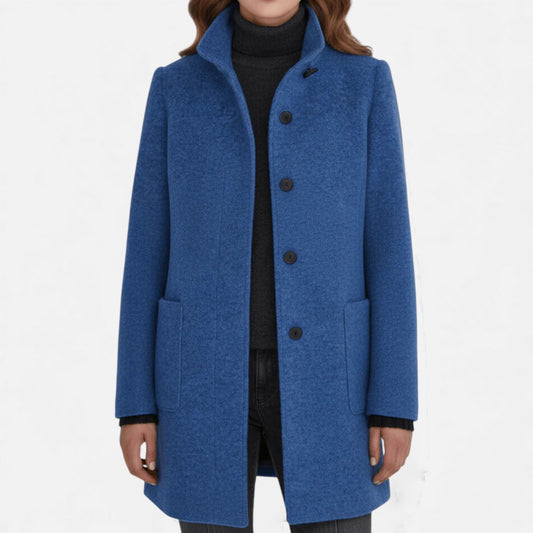 Women’s Wool Blend Coat with Stand Collar and Pockets - Samberule