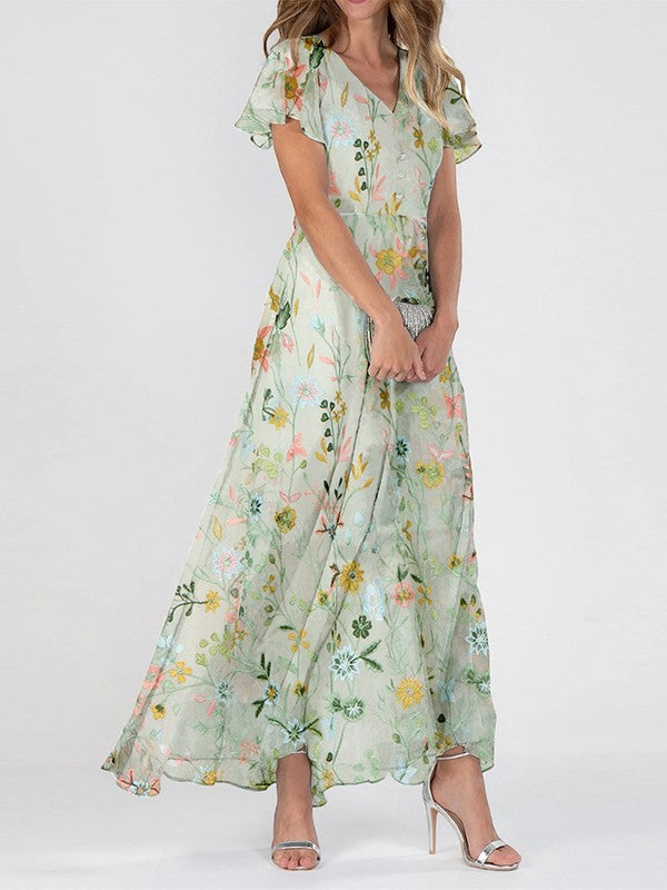 Peyton | Women’s Summer Floral V Neck Maxi Dress - Samberule