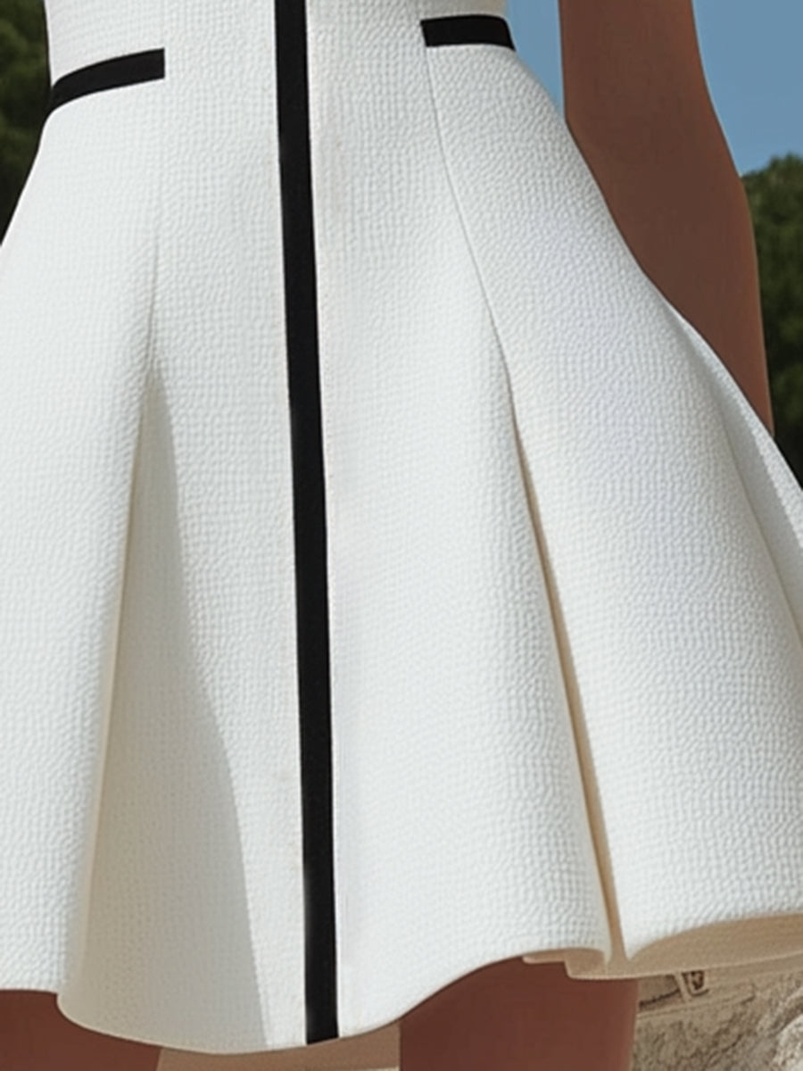 【24-hour shipping out】Women's White Zipper Design With Black Trim Dress - Samberule