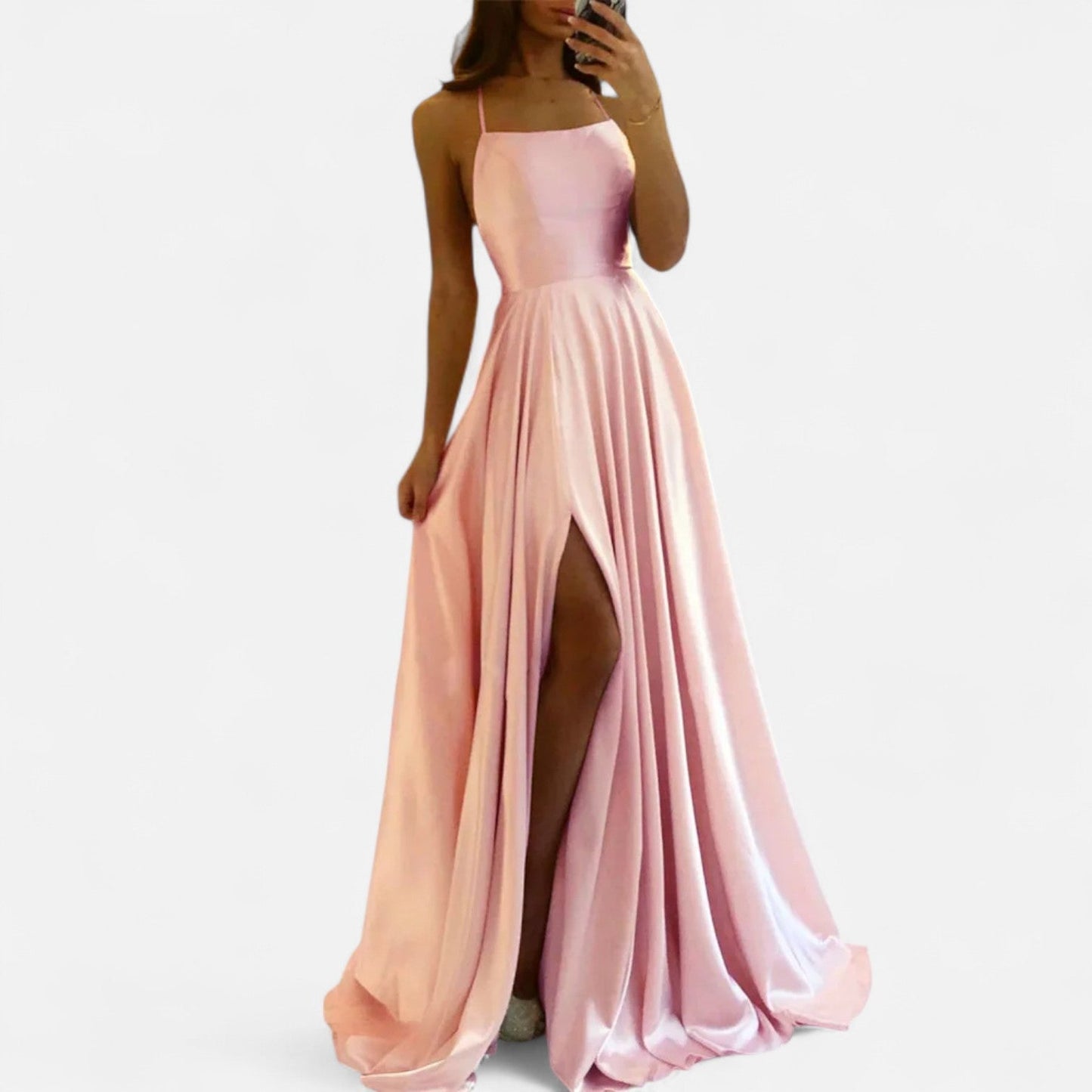 Gabrielle | Women’s Modern Fit Satin Slit Maxi Dress
