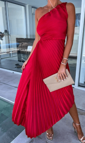 Sarah | Women’s One Shoulder Pleated Maxi Dress