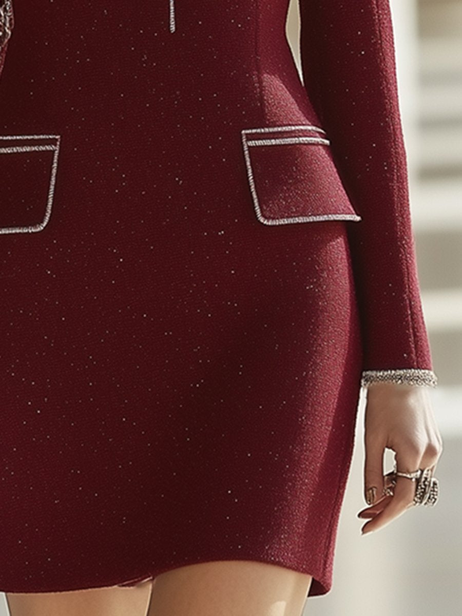 【24-hour shipping out】High-End Retro Luxury Contrast Hem Lapel Dress - Samberule