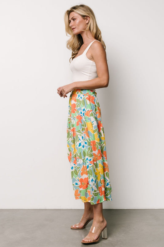 Nika Tiered Skirt | Orange + Blue Floral