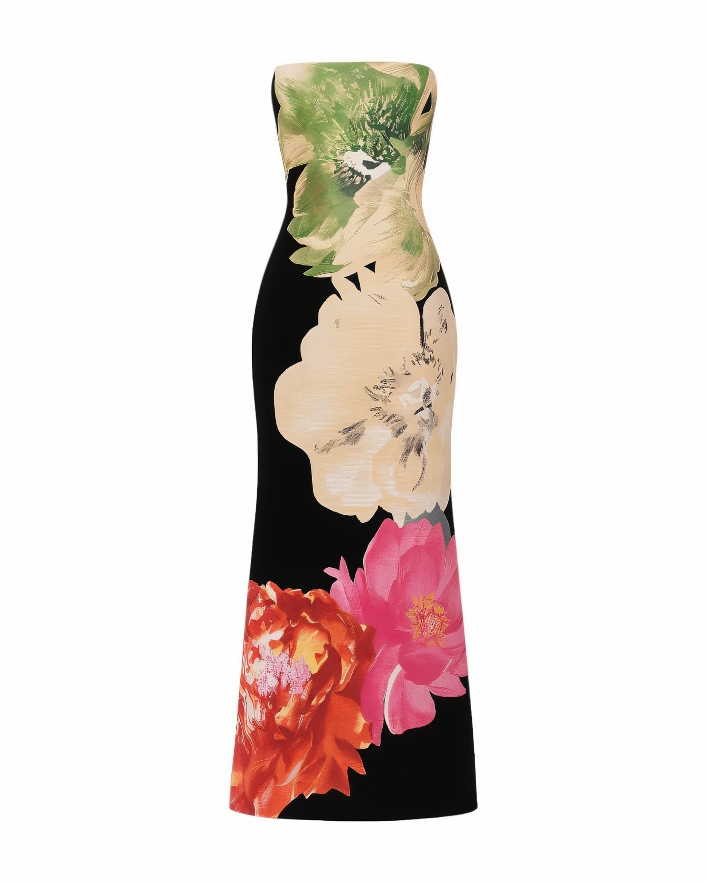 LYCA Floral Print Strapless Maxi Dress