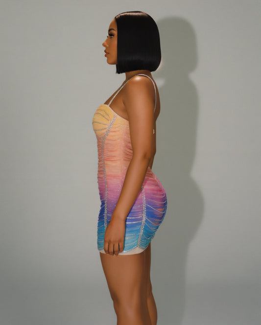 EMANY Rhinestone Embellished Gradient Mini Dress