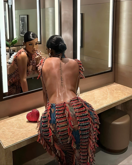 LOLA High Neck Textured Midi Dress