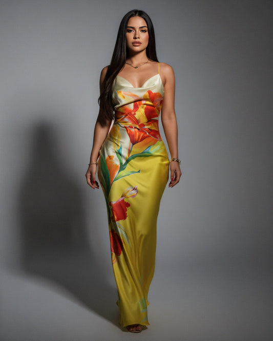 LUELLA Floral Print Backless Maxi Dress