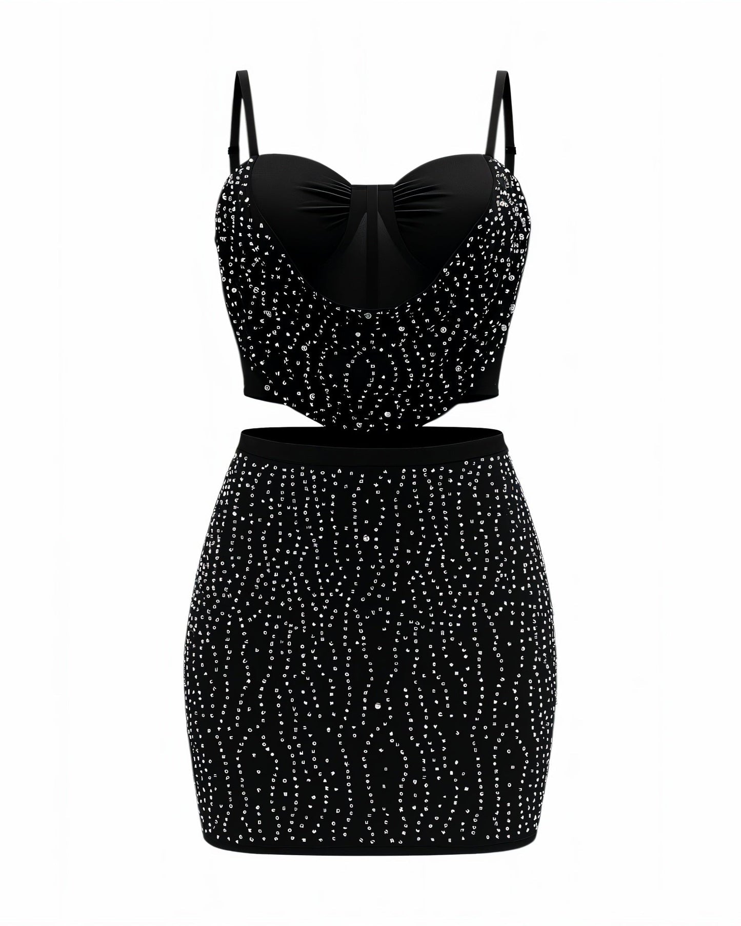 EVANIE Diamond & Pearl Embellished Crop Top & Skirt Set