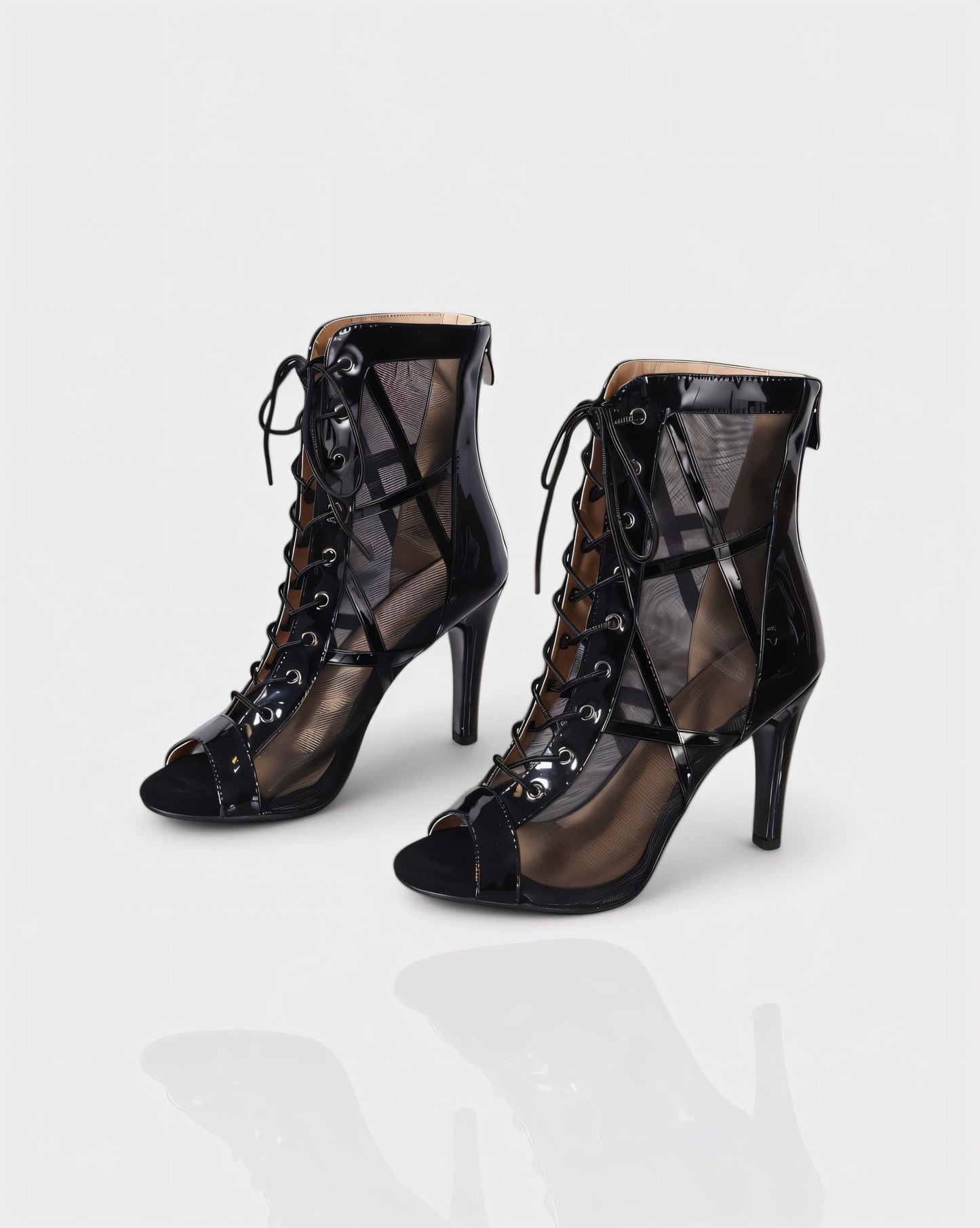 RAELLA Sheer Panel High Heel Ankle Boots