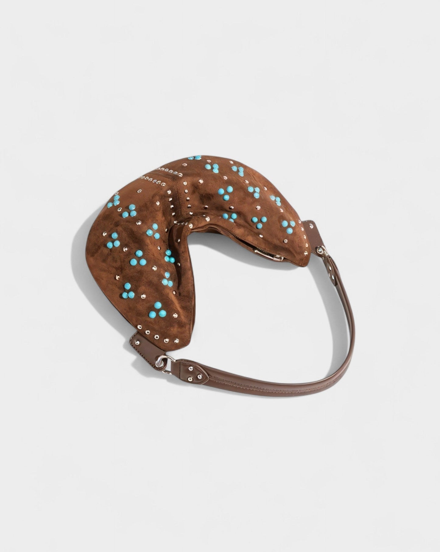MADIE Turquoise Embellished Brown Suede Hobo Bag