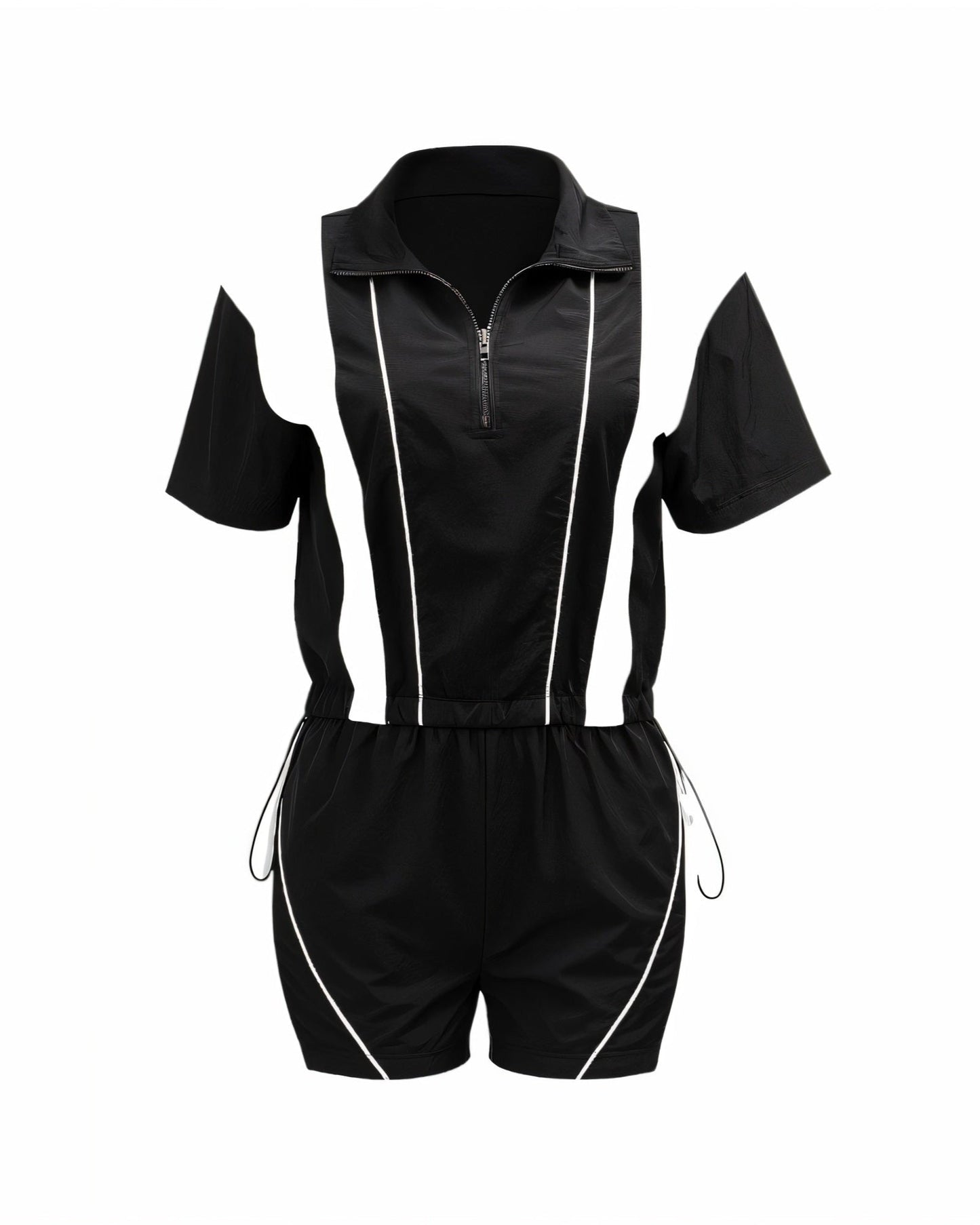 LOIRA Contrast Sporty Zip-up Top & Shorts Set