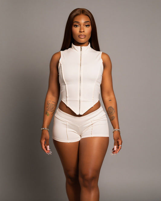 SARIAH Zip Up Cropped Tank Top & Shorts Set