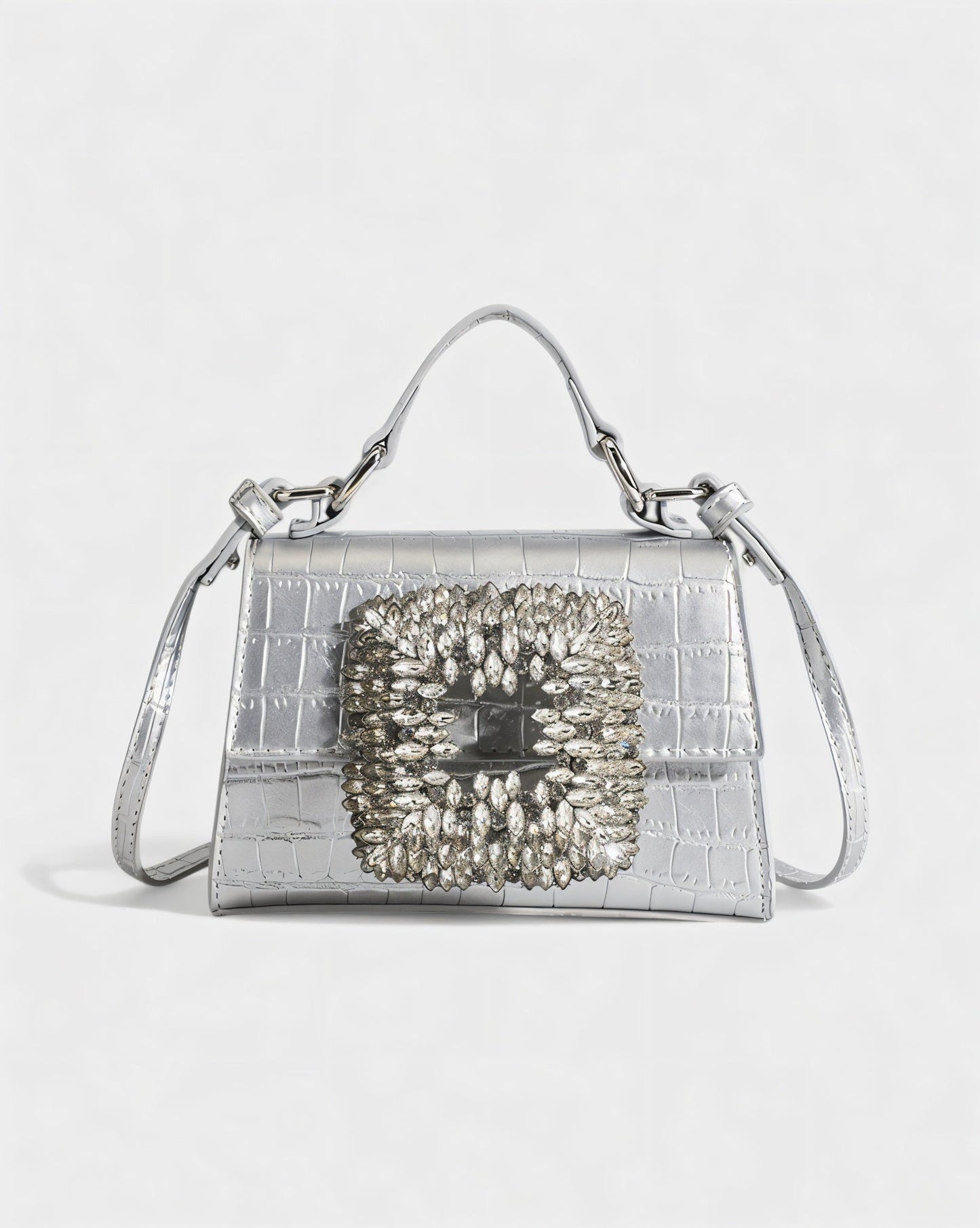 REGINE Mini Crocodile Embossed Rhinestone Handle Bag