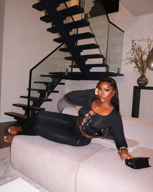 HYACINTH Lace-Up Front Fitted Top & Leggings Set