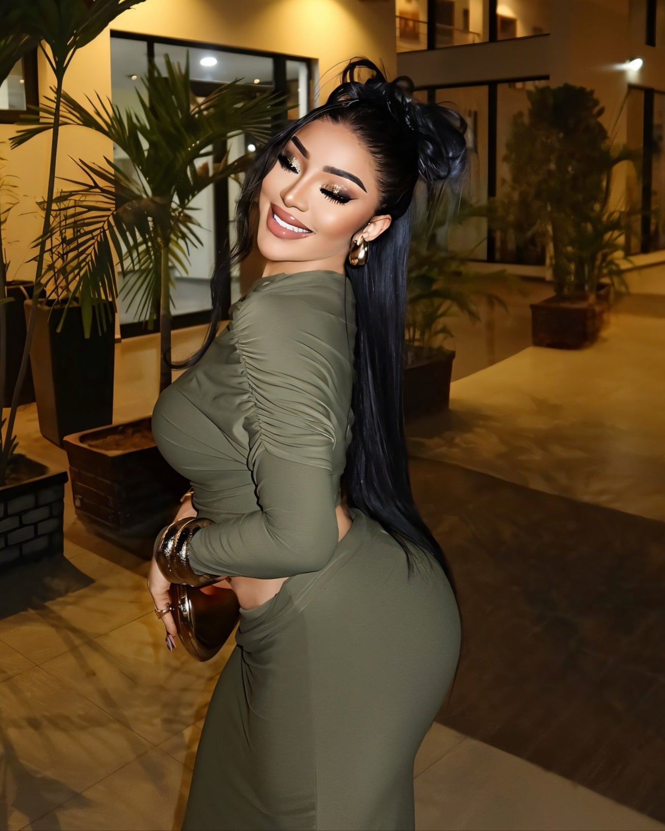 LUCINA Sleeve Oblique Top & Maxi Skirt Set