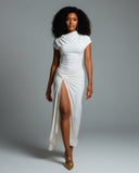 AZMIRA Ruched High-Slit Maxi Dress