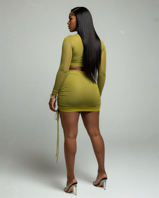 CINDRA Mesh Crop & Drawstring Skirt Set