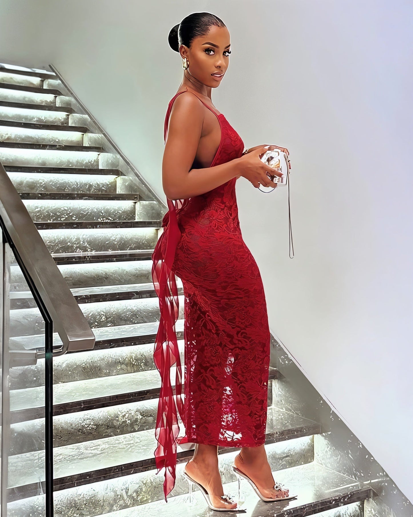 ELISA Backless Floral Lace Midi Dress