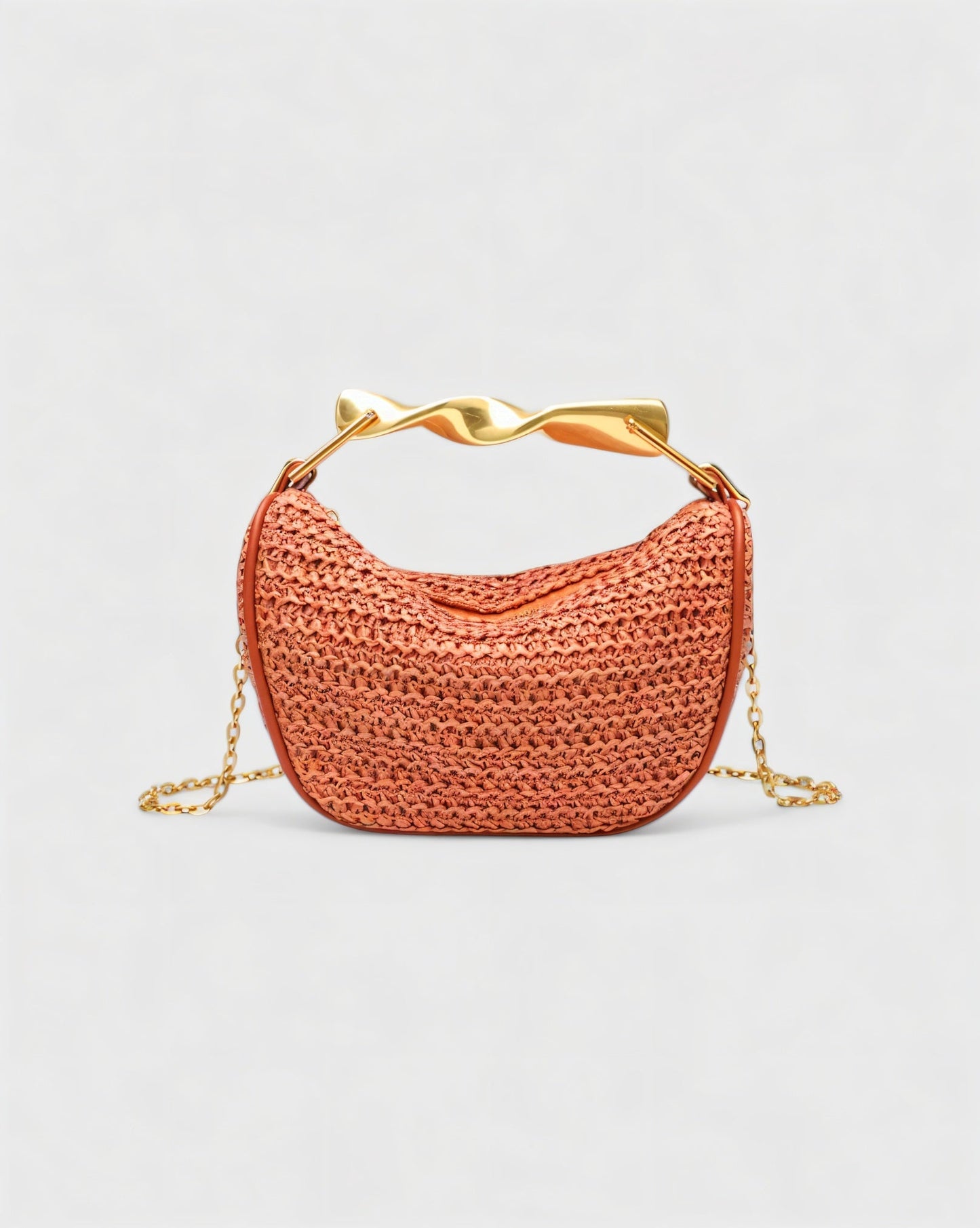 CRESSIDA Woven Half Moon Handbag with Gold Swirl Handle