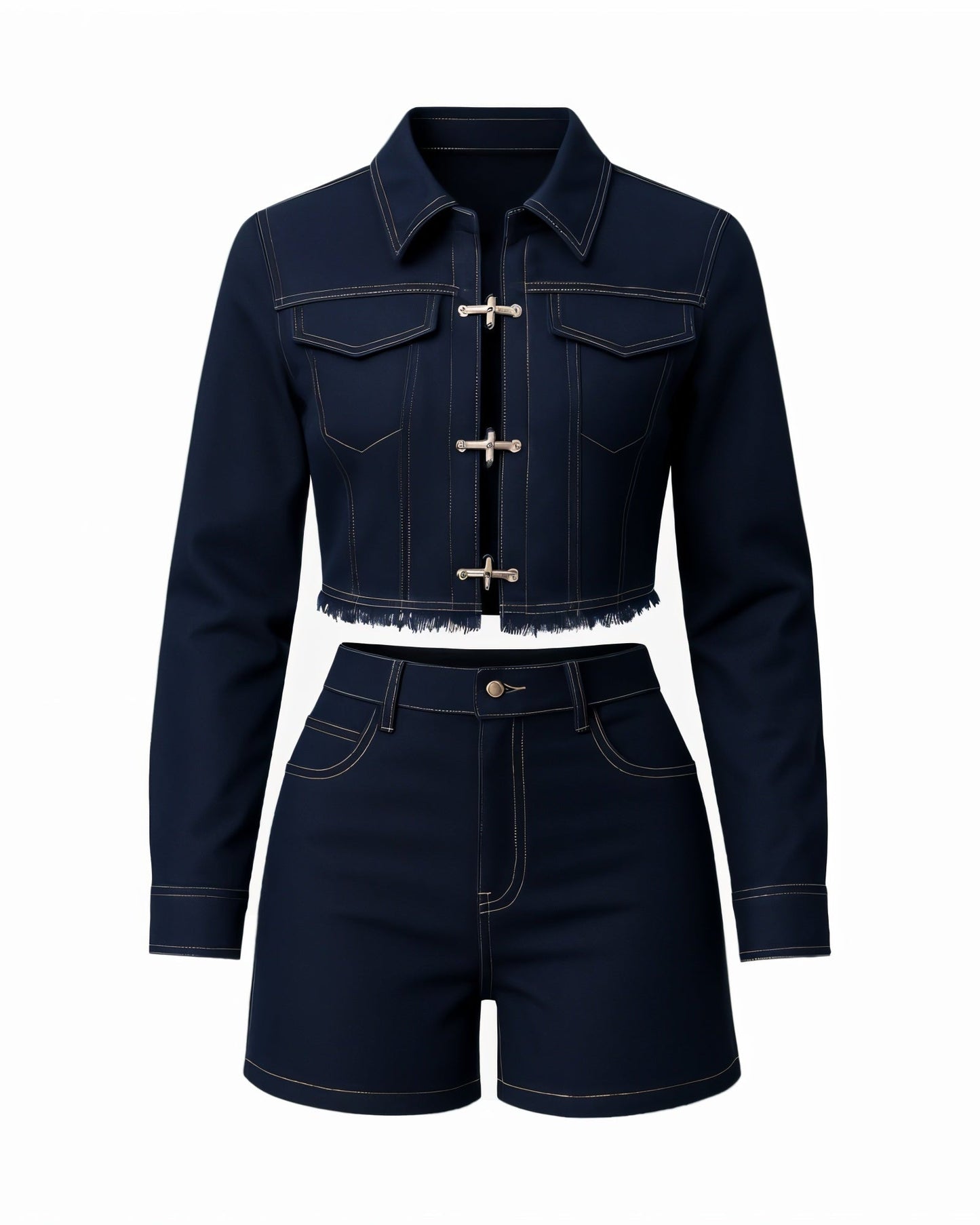 LILITH Cropped Denim Jacket & High-Waisted Shorts Set