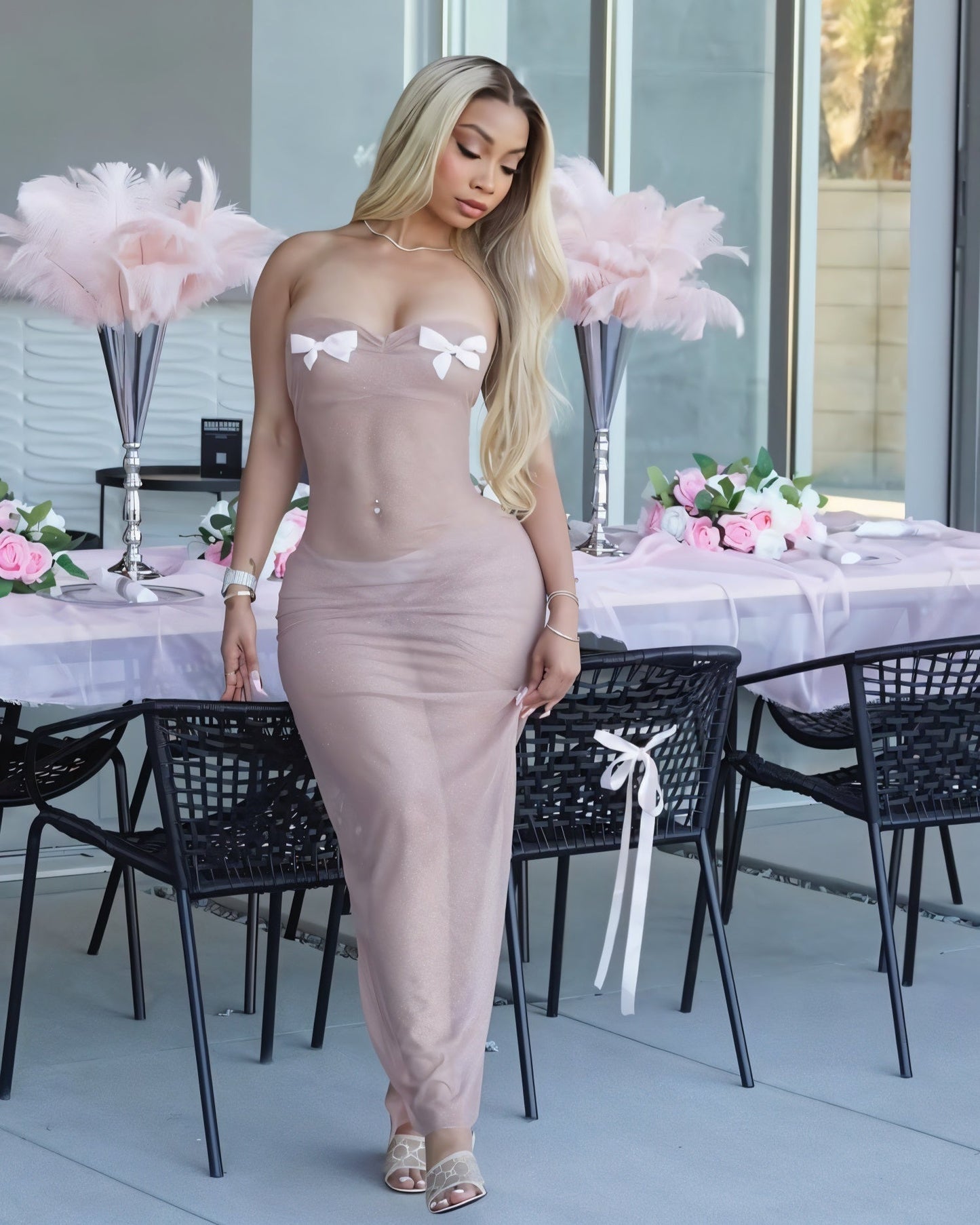 ALEXA Strapless Bowknot Fishtail Maxi Dress