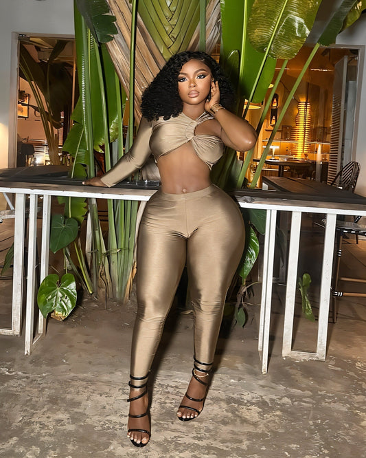 ZAMINA One-Sleeve Crop Top and Leggings Set