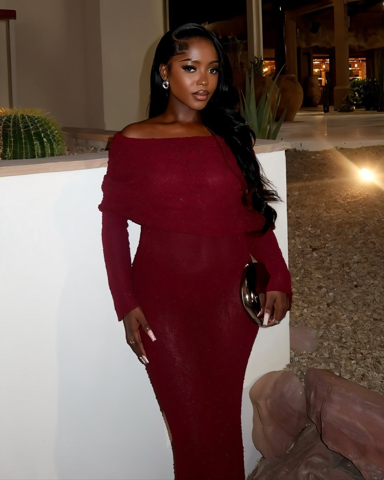 ANGELICA Knit Off-Shoulder Maxi Dress