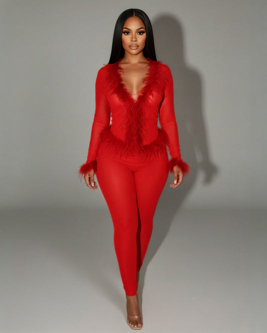 EMERY Faux Feather Trim Two-Piece Set