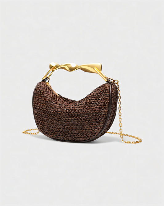 CRESSIDA Woven Half Moon Handbag with Gold Swirl Handle
