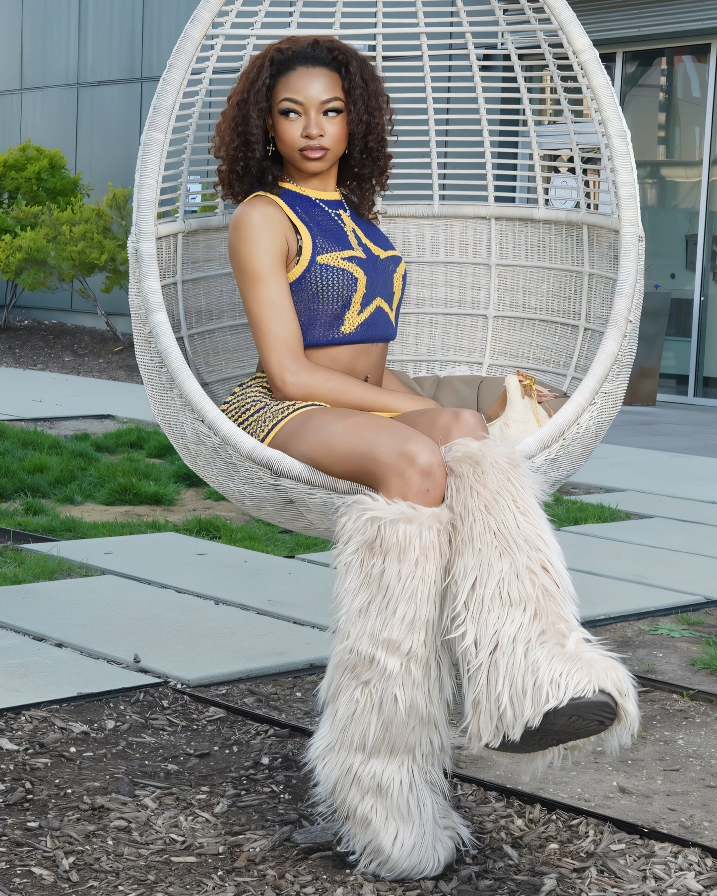 QUINLEY Knitted Star Cropped Top & Mini Skirt Set