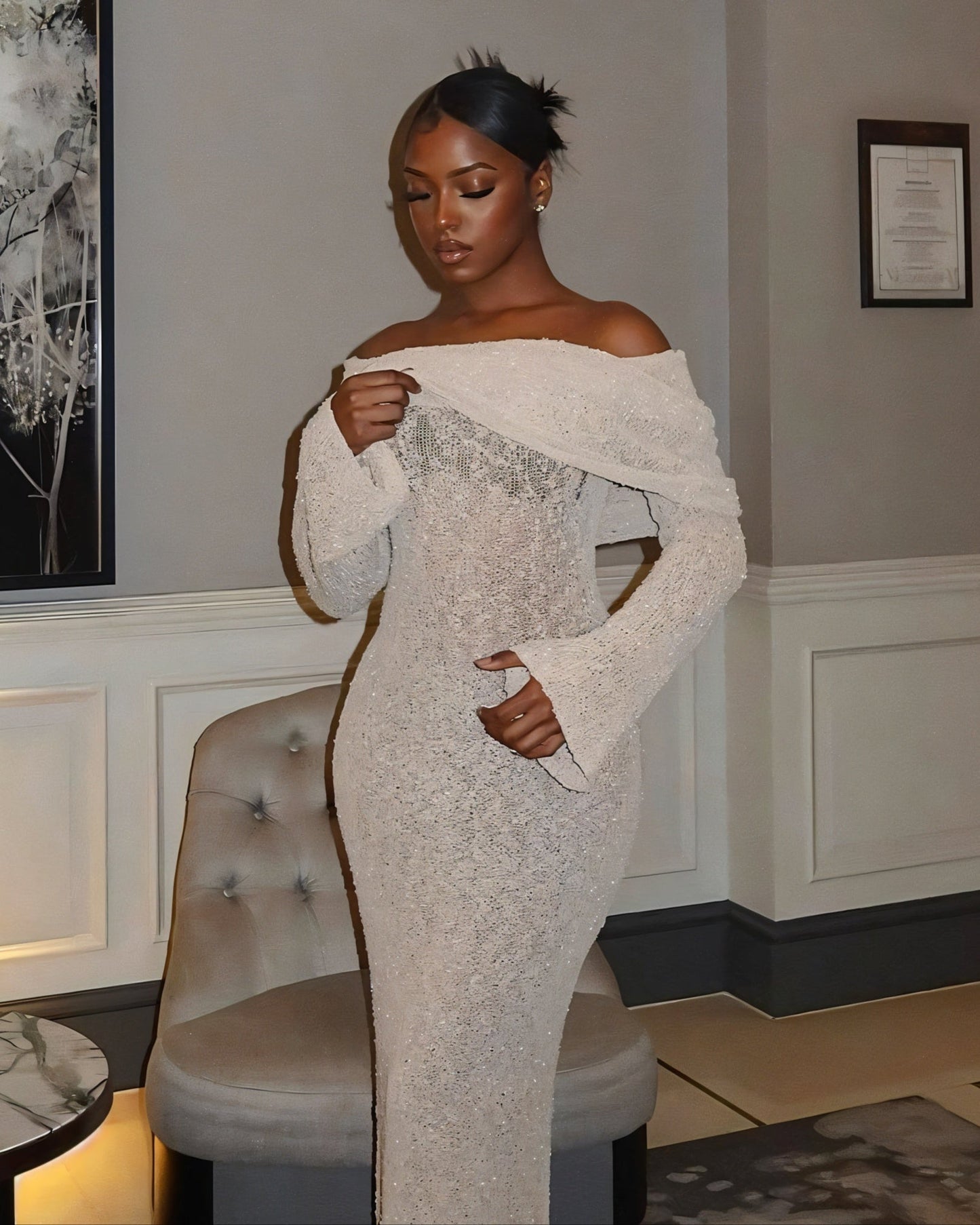 ANGELICA Knit Off-Shoulder Maxi Dress