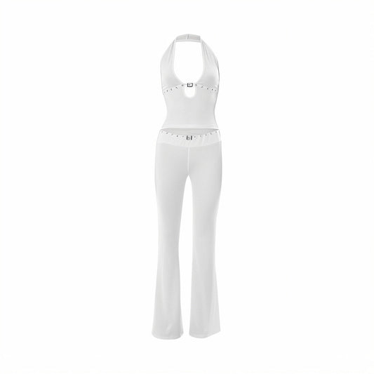 SIANE Halter Cutout Top & Studded Pant Set