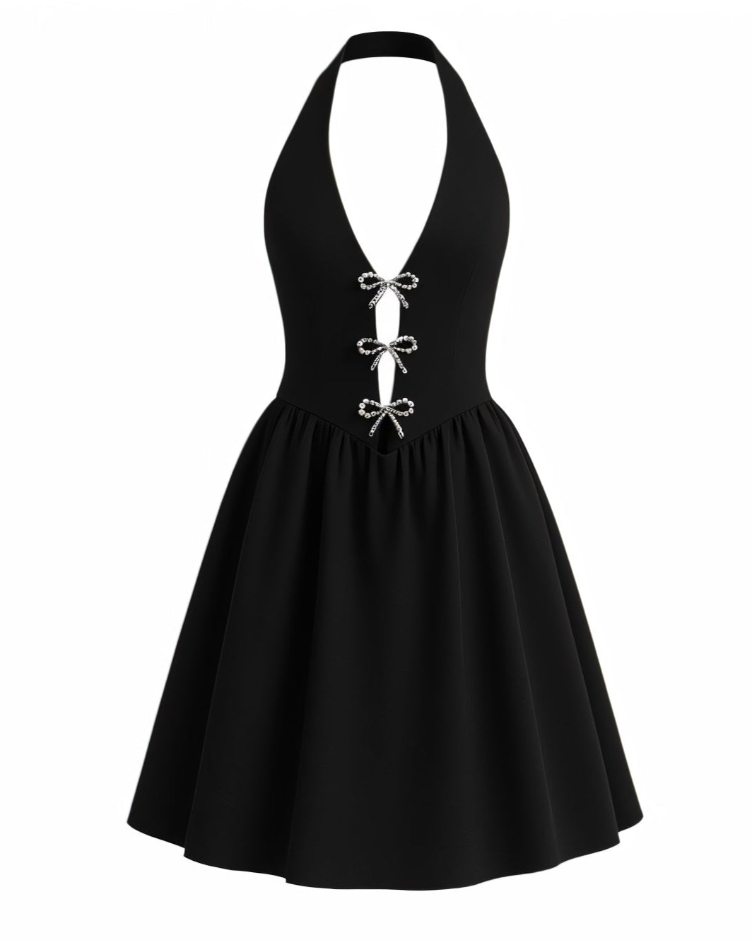 TALORA Embellished Bow Halter Midi Dress