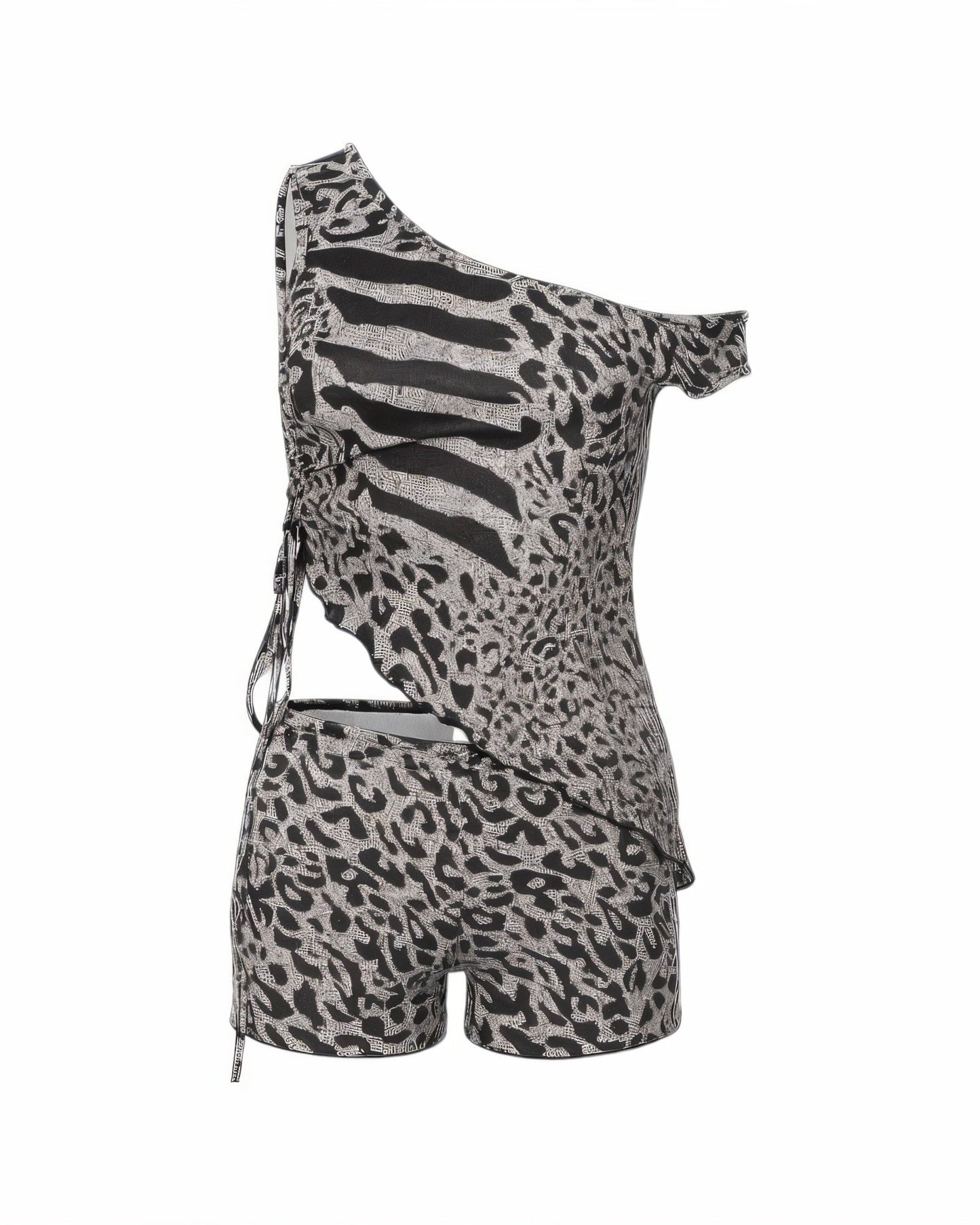 ZAYANA Zebra Print Off-shoulder Top & Shorts Set
